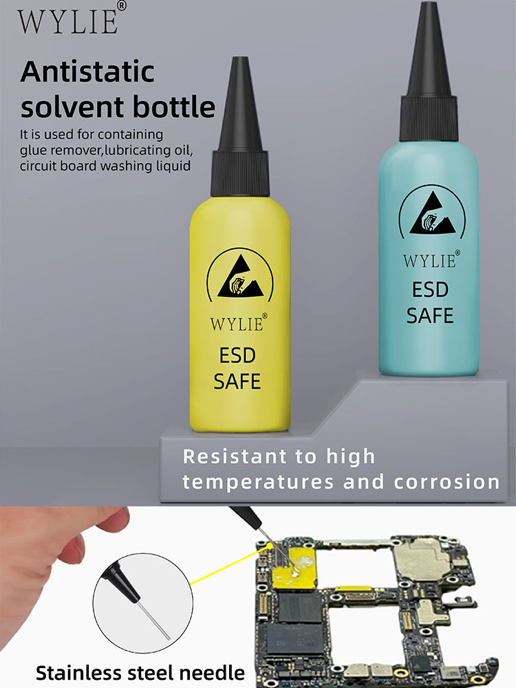 ESD Safe Solvent Bottle with Double Cap, Leak-Proof Dispensing Tool for Mobile Phone Repair & Alcohol Glue Solutions