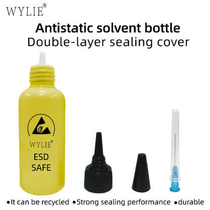 ESD Safe Solvent Bottle with Double Cap, Leak-Proof Dispensing Tool for Mobile Phone Repair & Alcohol Glue Solutions