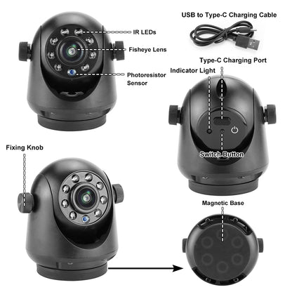 Magnetic Hitch 5G WiFi Wireless Rear View Camera, Night Vision, Rechargeable for RV Truck Trailer, iPhone Android