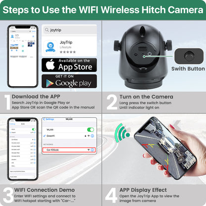 Magnetic Hitch 5G WiFi Wireless Rear View Camera, Night Vision, Rechargeable for RV Truck Trailer, iPhone Android
