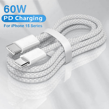 Mobile Phone Data Cable for iPhone, Android, Usb C to Type C Fast Charging PD 60W, Type C Braided Charger Cable