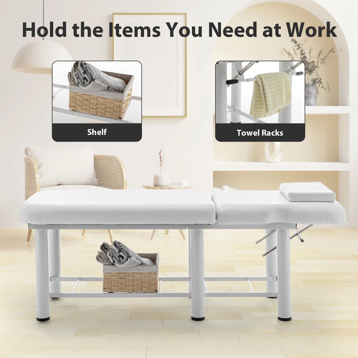 Adjustable Massage Table with Backrest, Memory Foam & Storage Shelf