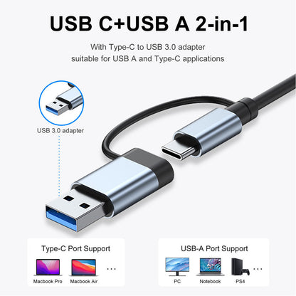 Aluminum 7 in 1 USB Extender, USB Hub 3.0 USB C Hub, USB Splitter with USB 3.0, 4 X USB 2.0 and 2 USB C Ports