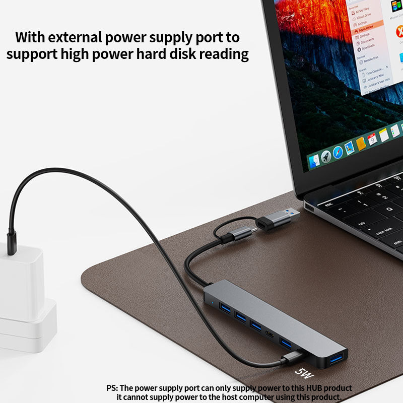 Aluminum 7 in 1 USB Extender, USB Hub 3.0 USB C Hub, USB Splitter with USB 3.0, 4 X USB 2.0 and 2 USB C Ports