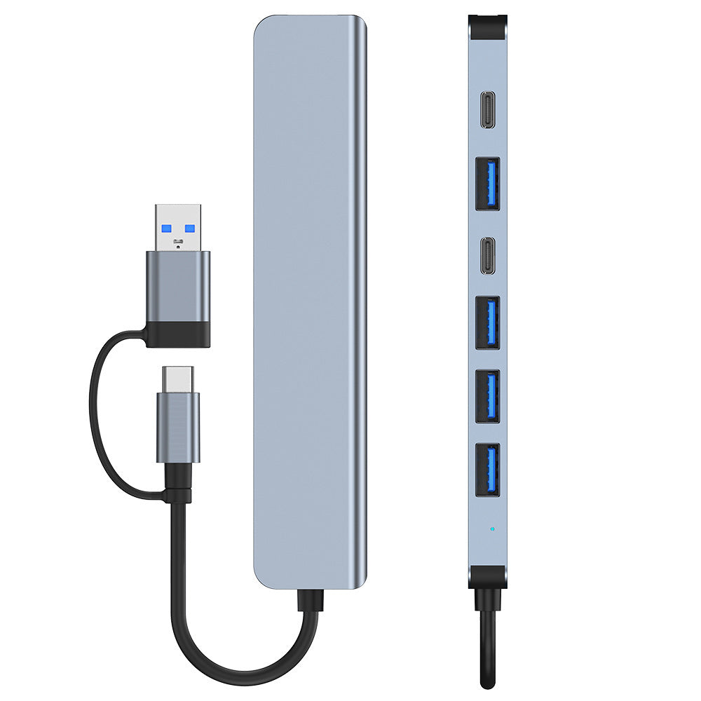 Aluminum 7 in 1 USB Extender, USB Hub 3.0 USB C Hub, USB Splitter with USB 3.0, 4 X USB 2.0 and 2 USB C Ports