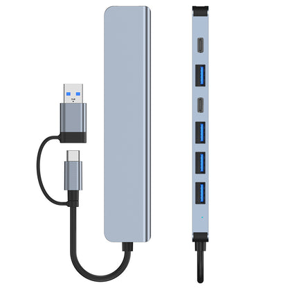 Aluminum 7 in 1 USB Extender, USB Hub 3.0 USB C Hub, USB Splitter with USB 3.0, 4 X USB 2.0 and 2 USB C Ports