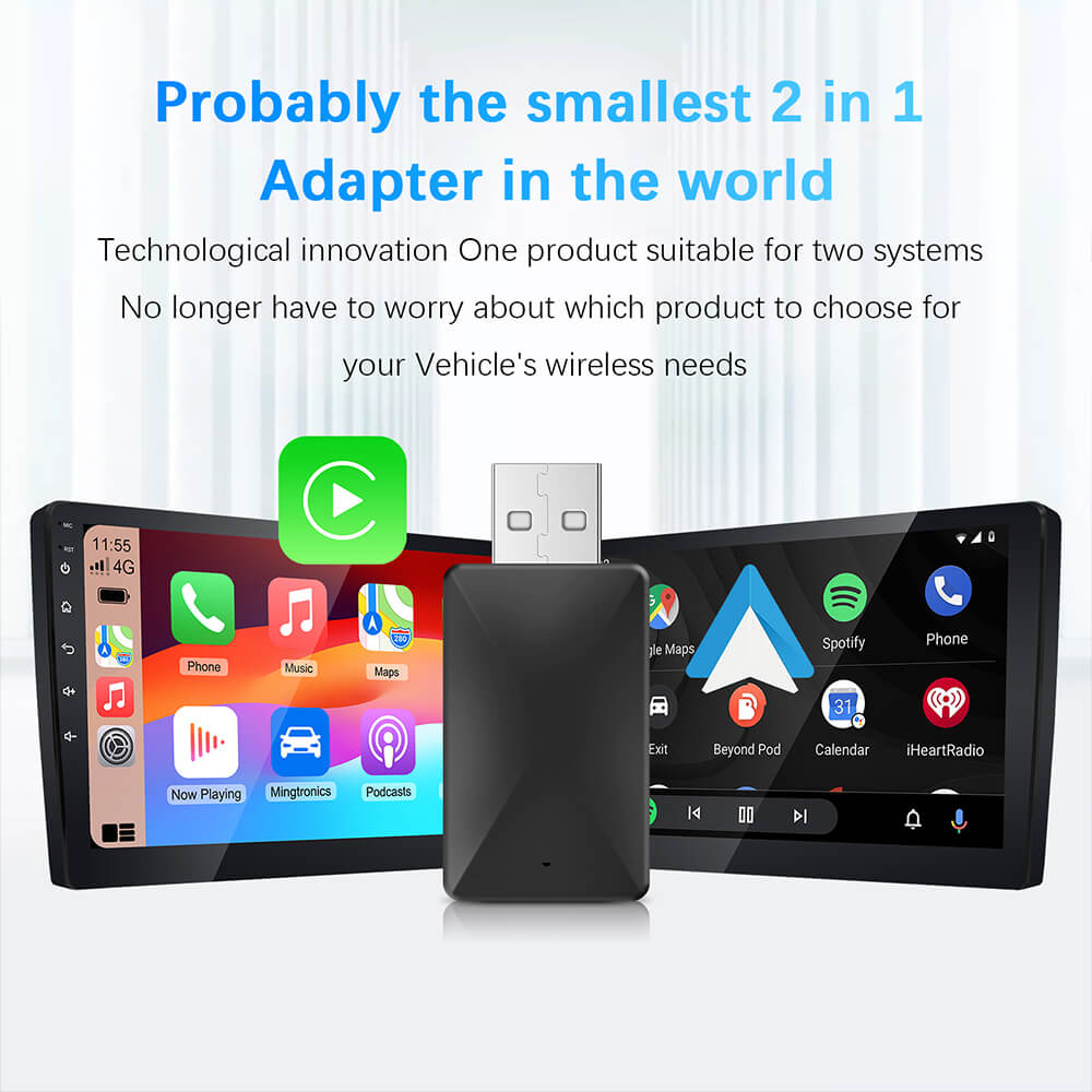 Android Auto Adapter, 2in1 Wired to Wireless CarPlay Adapter for OEM Car Stereo USB Plug and Play