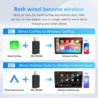 Android Auto Adapter, 2in1 Wired to Wireless CarPlay Adapter for OEM Car Stereo USB Plug and Play