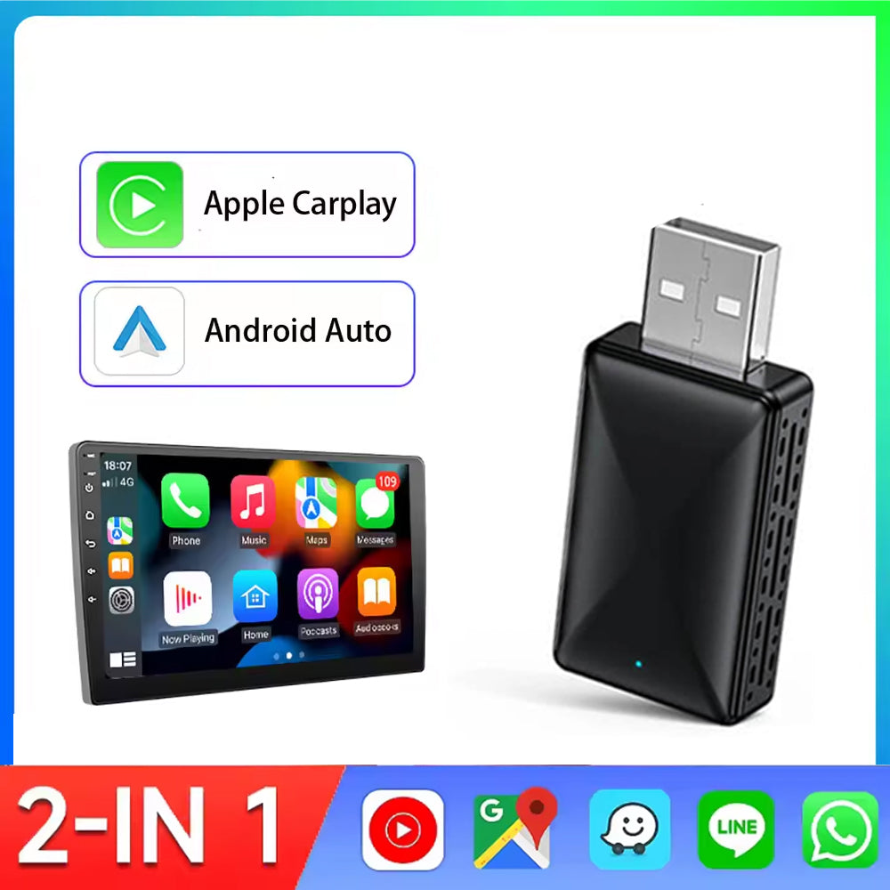 Android Auto Adapter, 2in1 Wired to Wireless CarPlay Adapter for OEM Car Stereo USB Plug and Play