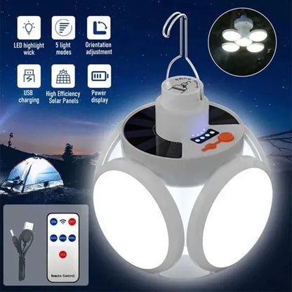 Portable Solar Camping Lantern LED Rechargeable Tent Lamp with Hook