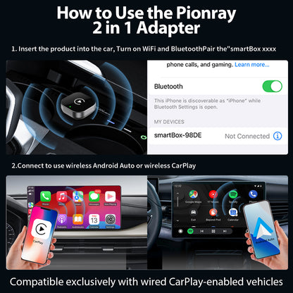 Android Auto Wireless Adapter New Pionray 2 In 1 Wireless CarPlay Adapter 5Ghz WiFi Type C USB Plug 1