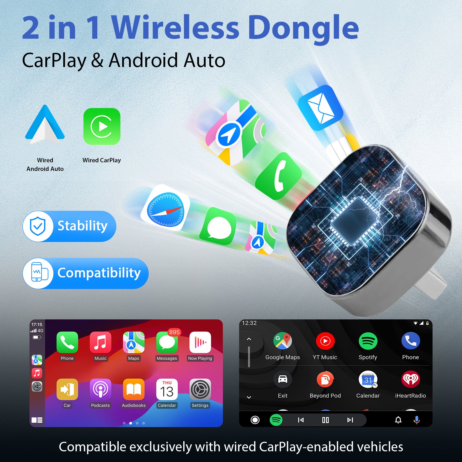 Android Auto Wireless Adapter New Pionray 2 In 1 Wireless CarPlay Adapter 5Ghz WiFi Type C USB Plug 4