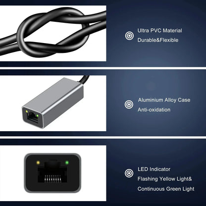 RJ45 USB 3.0 Pour MacBook PC, Adaptateur Ethernet USB Type C 1000Mbps, Windows XP 7 Cable Internet LAN USB Android