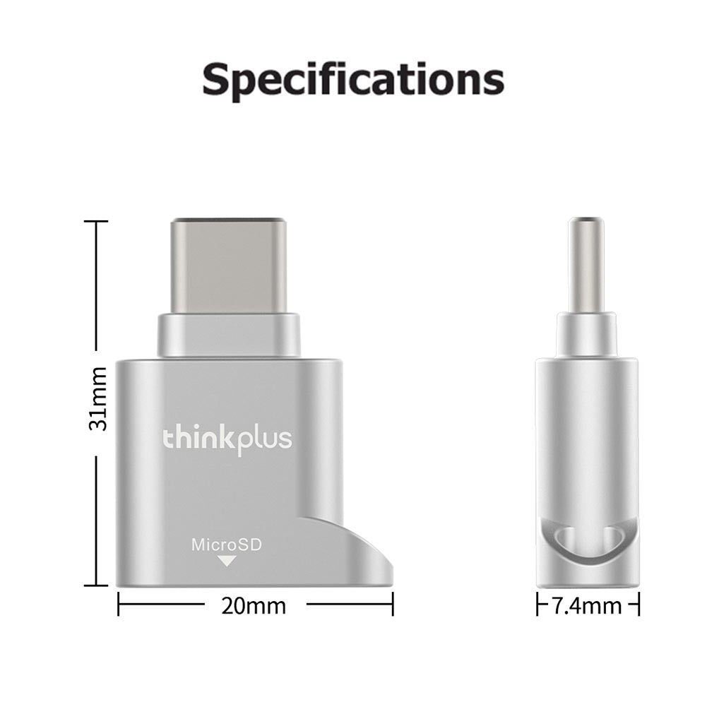 TF Card Reader, Lenovo Thinkplus, USB C Type-C, Memory Card Mini Metal, Adapter For Type C Phone