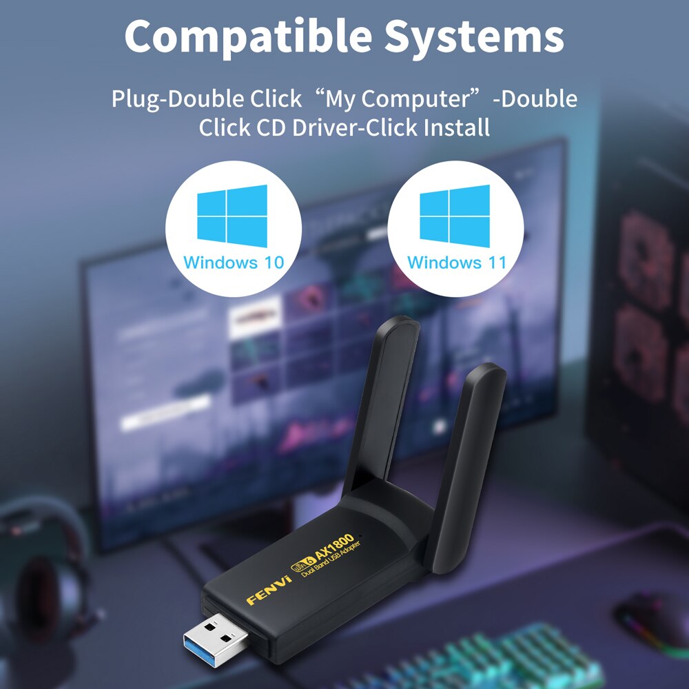 Dual Band 2.4G 5Ghz WiFi Receiver, 1800Mbps WiFi 6 USB Adapter, USB 3.0 Dongle Network Card for Laptop PC