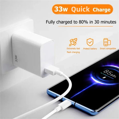 Wall Charger 6A USB Charger 33W Fast Charging Type C Cable EU US Plug Quick Charge Phone Adapter Fo 2