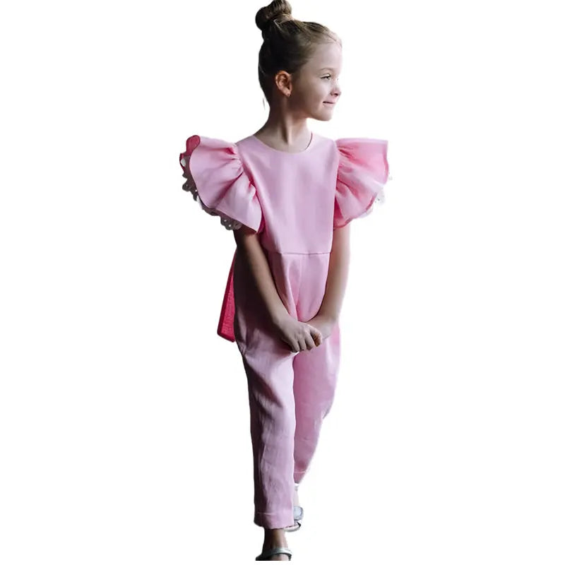 Princess Costume Jumpsuit, Ruffle Sleeve Overalls for Toddler Girls, Summer Baby Bodysuit, Party and Wedding Clothing