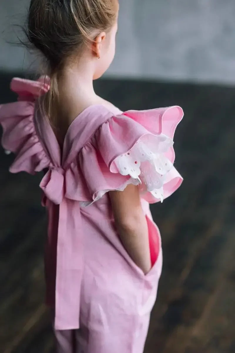 Princess Costume Jumpsuit, Ruffle Sleeve Overalls for Toddler Girls, Summer Baby Bodysuit, Party and Wedding Clothing