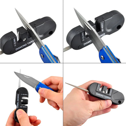 4-in-1 Portable Knife Sharpener,Tungsten,Ceramic & Carbide Rod Whetstone for Camping,Fishing &Hiking,Pocket Diamond tool