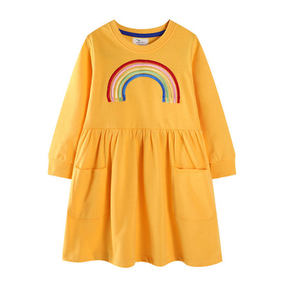 Rainbow Sweater Dress for Girls, Long Sleeve Cotton Party Dress, Jumping Meters 2025, Autumn Winter Childrens Clothing,
