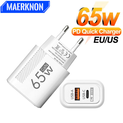 Quick Charging Type C Wall Charger, 65W GaN USB C Fast Charger, Phone Charger Adapter for iPhone, Samsung, Xiaomi