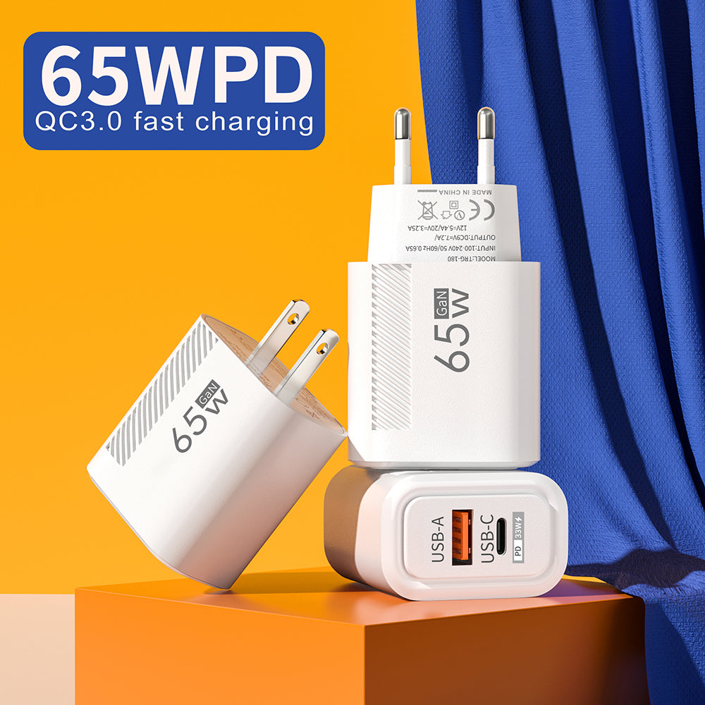 Quick Charging Type C Wall Charger 65W GaN USB C Fast Charger Phone Charger Adapter For IPhone Sams 4