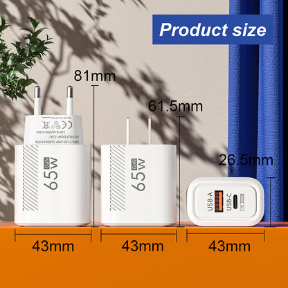 Quick Charging Type C Wall Charger 65W GaN USB C Fast Charger Phone Charger Adapter For IPhone Sams 5