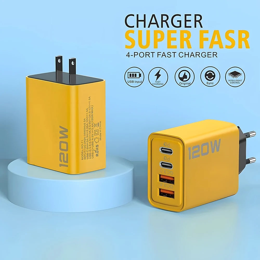 USB Phone Charger Adapter Total 120W USB Type C Charger 4 Port Fast Charging Quick Charge Wall Char 2