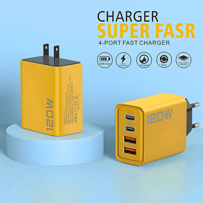 USB Phone Charger Adapter Total 120W USB Type C Charger 4 Port Fast Charging Quick Charge Wall Char 2