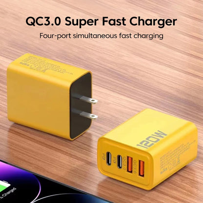 USB Phone Charger Adapter Total 120W USB Type C Charger 4 Port Fast Charging Quick Charge Wall Char 4