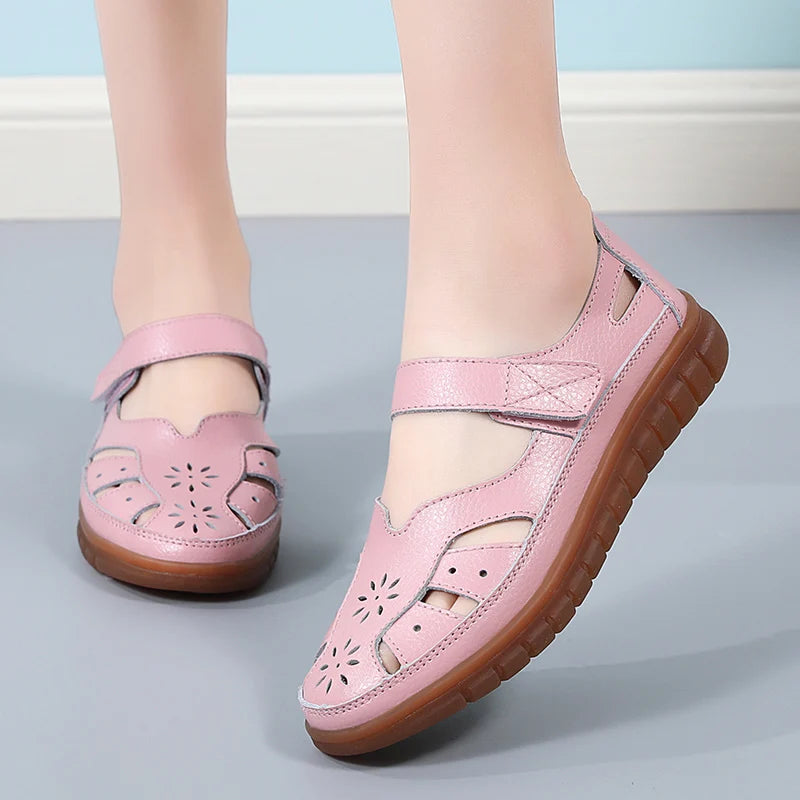 Summer Women Sandals Comfortable Ladies Girls Ankle Hollow Round Toe Sandals Soft Beach Sole Casual Female Shoes