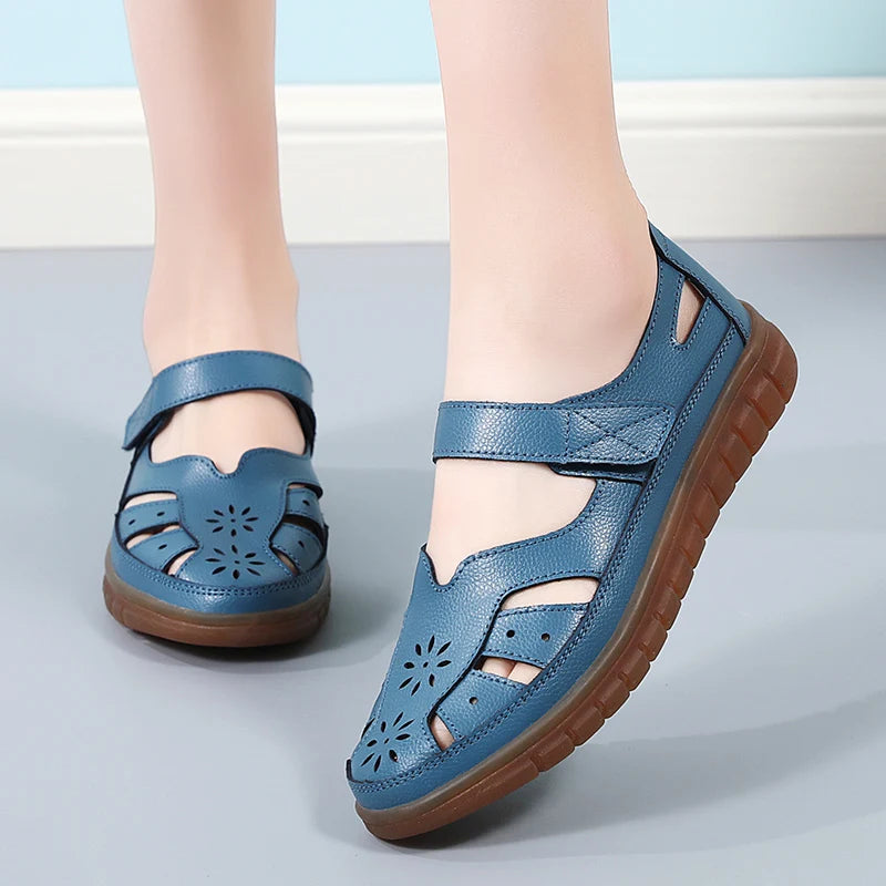 Summer Women Sandals Comfortable Ladies Girls Ankle Hollow Round Toe Sandals Soft Beach Sole Casual 2