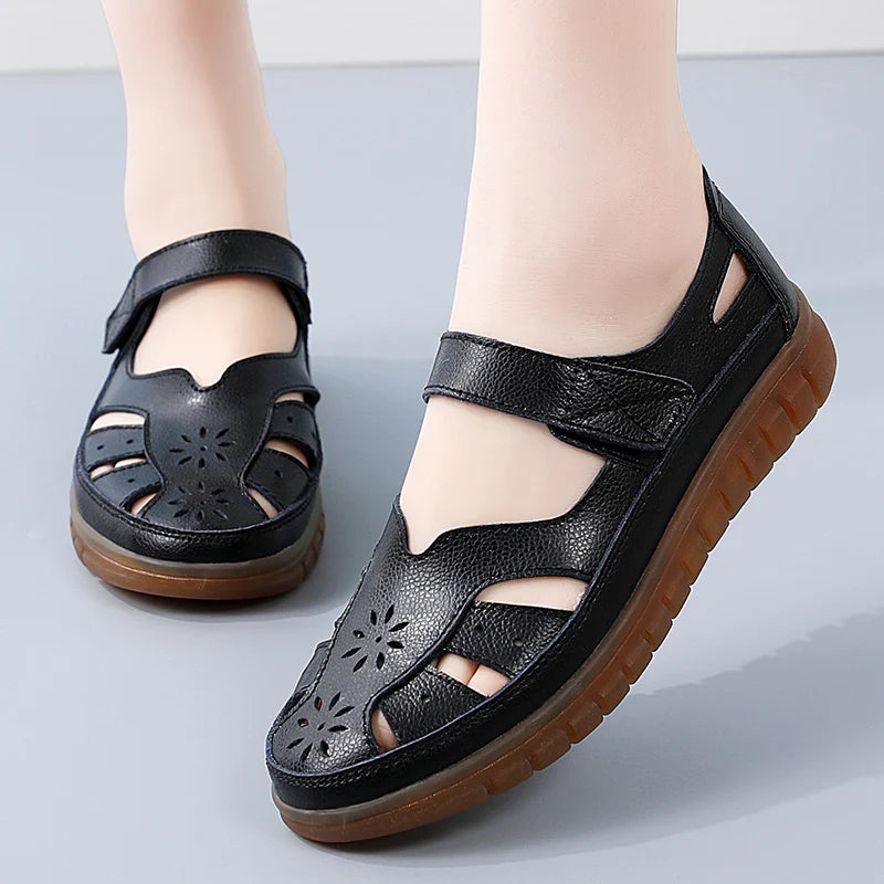 Summer Women Sandals Comfortable Ladies Girls Ankle Hollow Round Toe Sandals Soft Beach Sole Casual 8