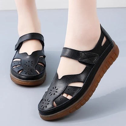 Summer Women Sandals Comfortable Ladies Girls Ankle Hollow Round Toe Sandals Soft Beach Sole Casual 8