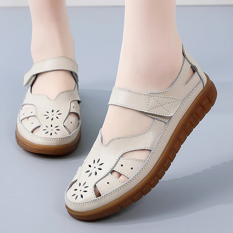 Summer Women Sandals Comfortable Ladies Girls Ankle Hollow Round Toe Sandals Soft Beach Sole Casual 3