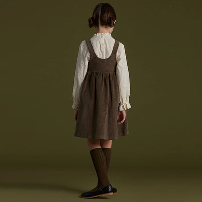 Autumn Fashion Girls Corduroy Dress Retro Style Adjustable Straps Casual Loose Fit Sleeveless Ruche 4