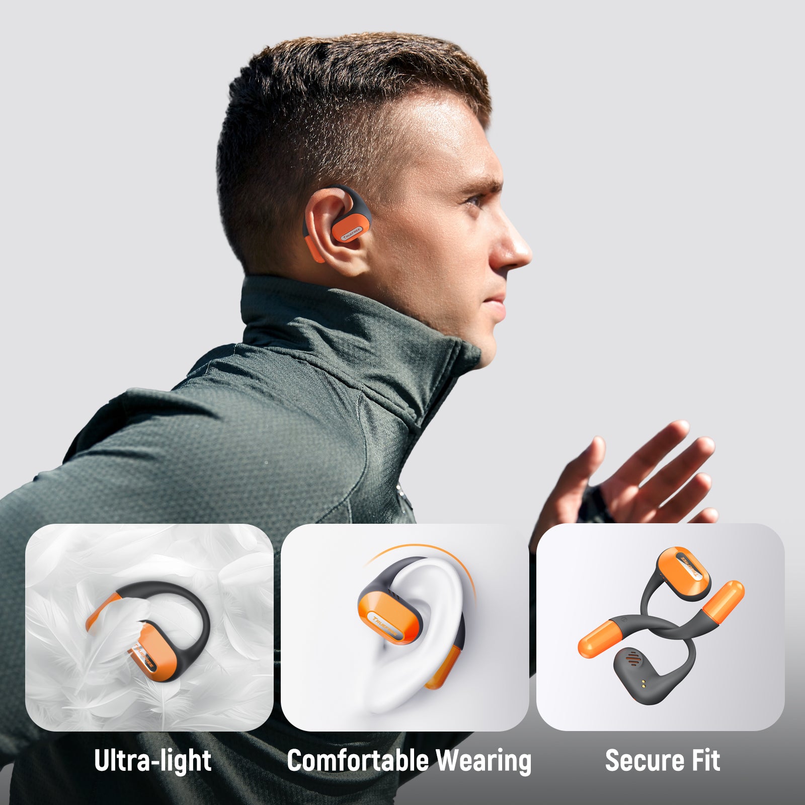 Bluetooth Wireless Earbuds, Truefree O2 Open Ear Headphones, IPX5 Waterproof, Multipoint Connection, App Control