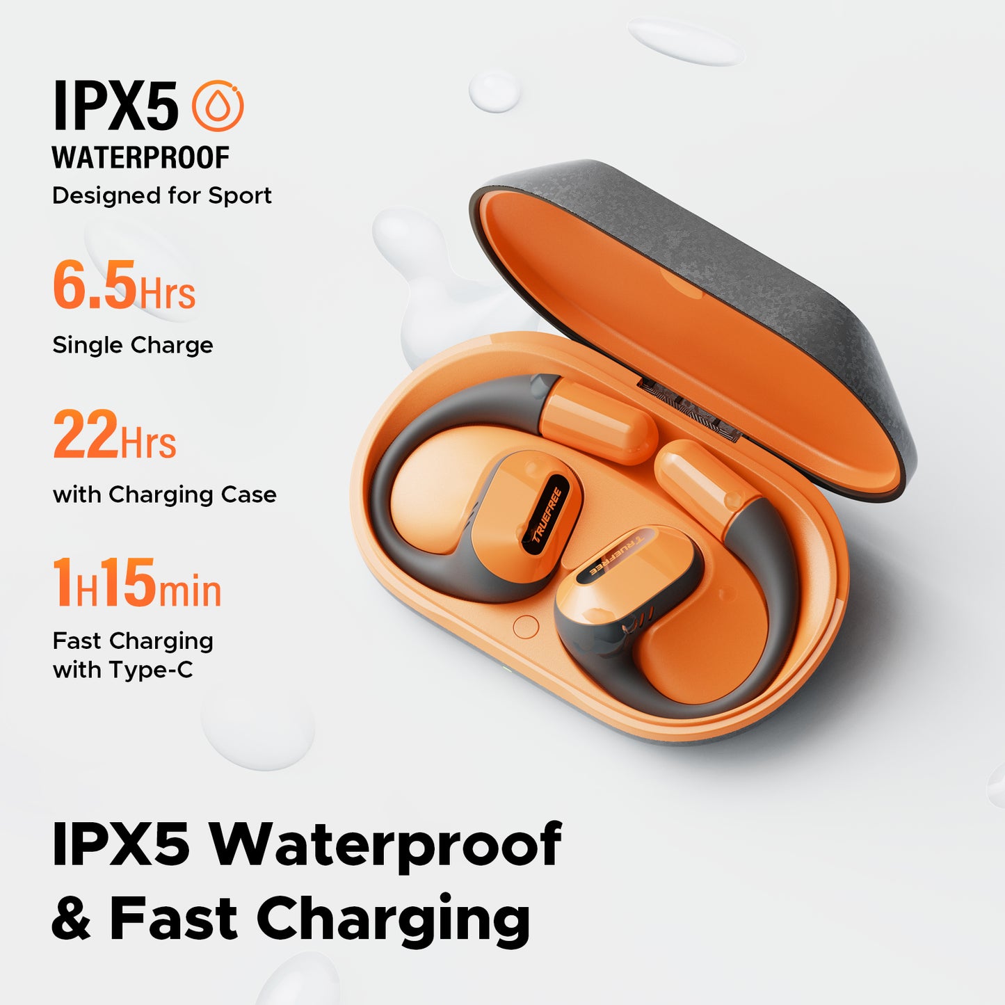 Bluetooth Wireless Earbuds, Truefree O2 Open Ear Headphones, IPX5 Waterproof, Multipoint Connection, App Control