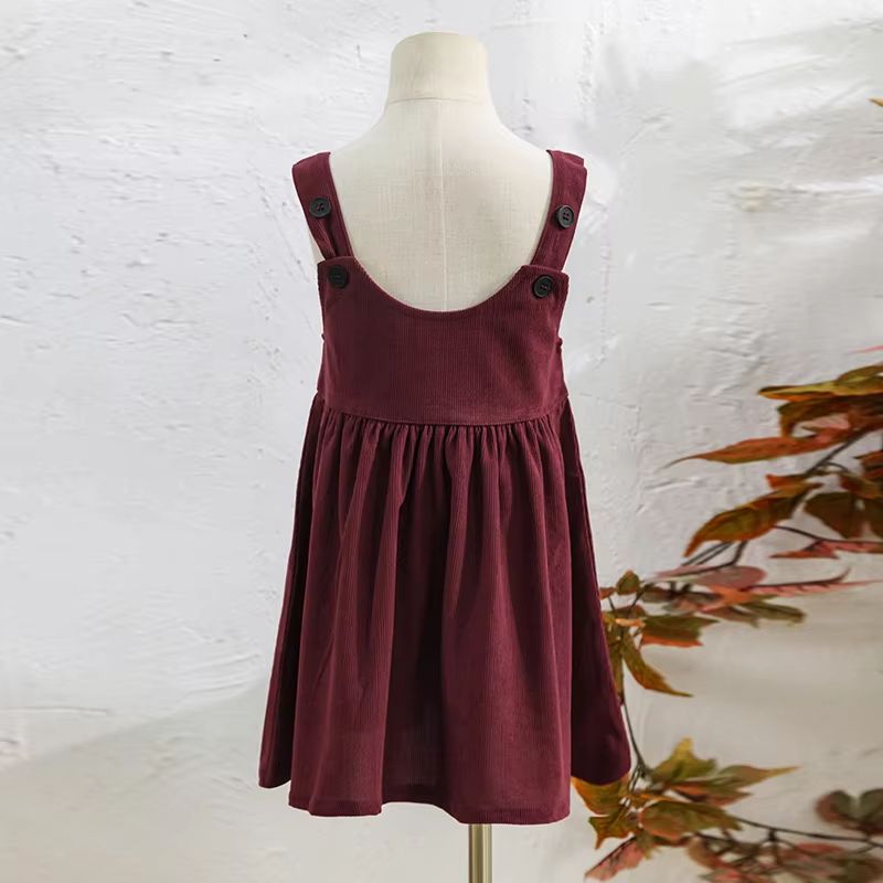Autumn Fashion Girls Corduroy Dress Retro Style Adjustable Straps Casual Loose Fit Sleeveless Ruche 5