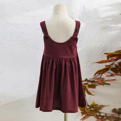 Autumn Fashion Girls Corduroy Dress Retro Style Adjustable Straps Casual Loose Fit Sleeveless Ruche 5