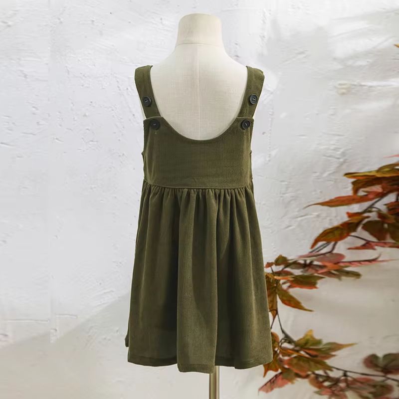 Autumn Fashion Girls Corduroy Dress Retro Style Adjustable Straps Casual Loose Fit Sleeveless Ruche 6