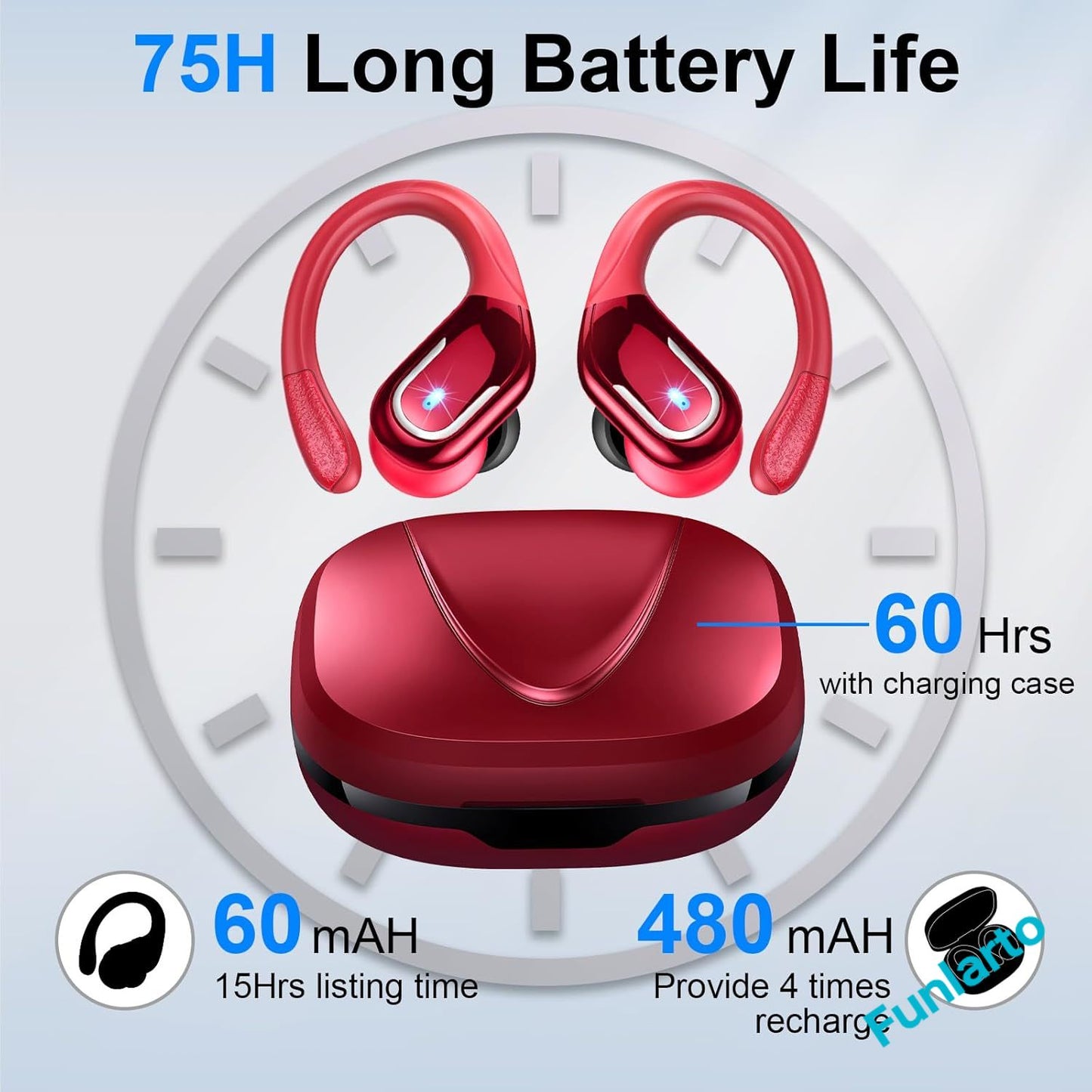Bluetooth Earbuds with ENC Noise Canceling Mic, Wireless Headphones Sport, Earhooks