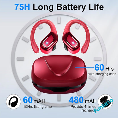 Bluetooth Earbuds with ENC Noise Canceling Mic, Wireless Headphones Sport, Earhooks