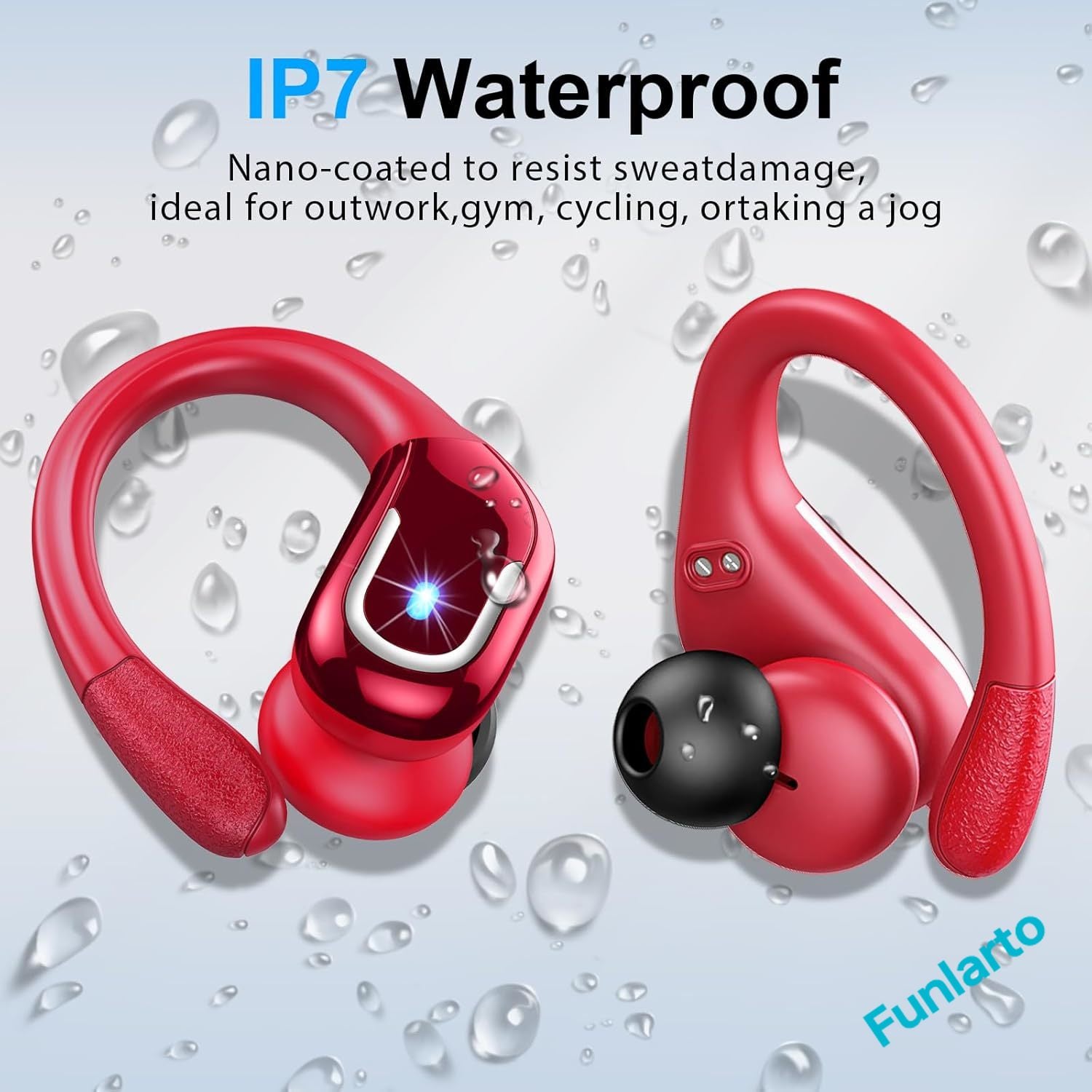 Bluetooth Earbuds with ENC Noise Canceling Mic, Wireless Headphones Sport, Earhooks