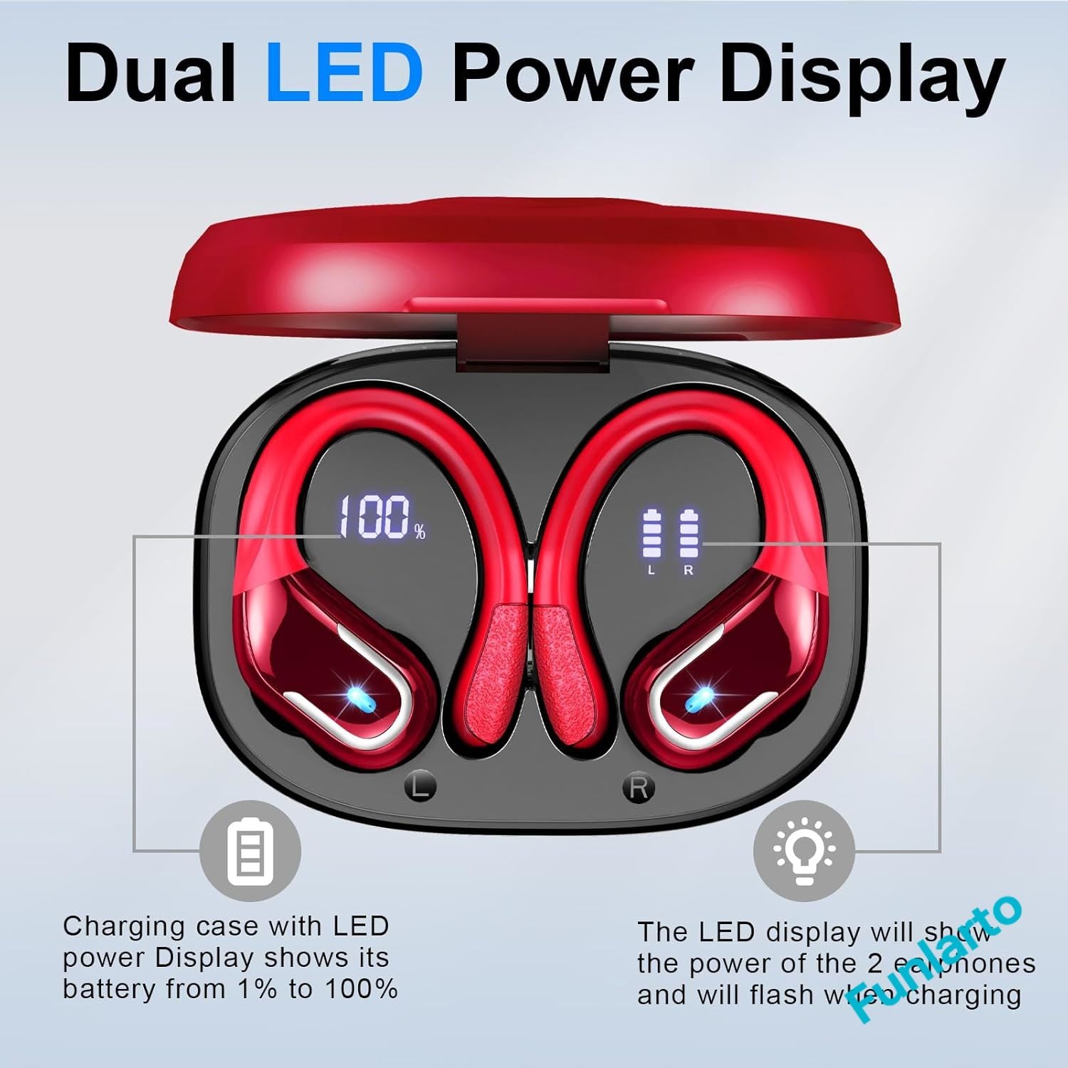 Bluetooth Earbuds with ENC Noise Canceling Mic, Wireless Headphones Sport, Earhooks