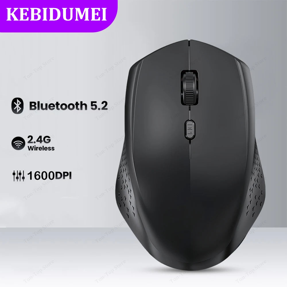 Dual-Mode Wireless Mouse, Bluetooth 5.2 Mouse, Silent Rechargeable Gaming Mouse, 1600DPI for Laptop Computer