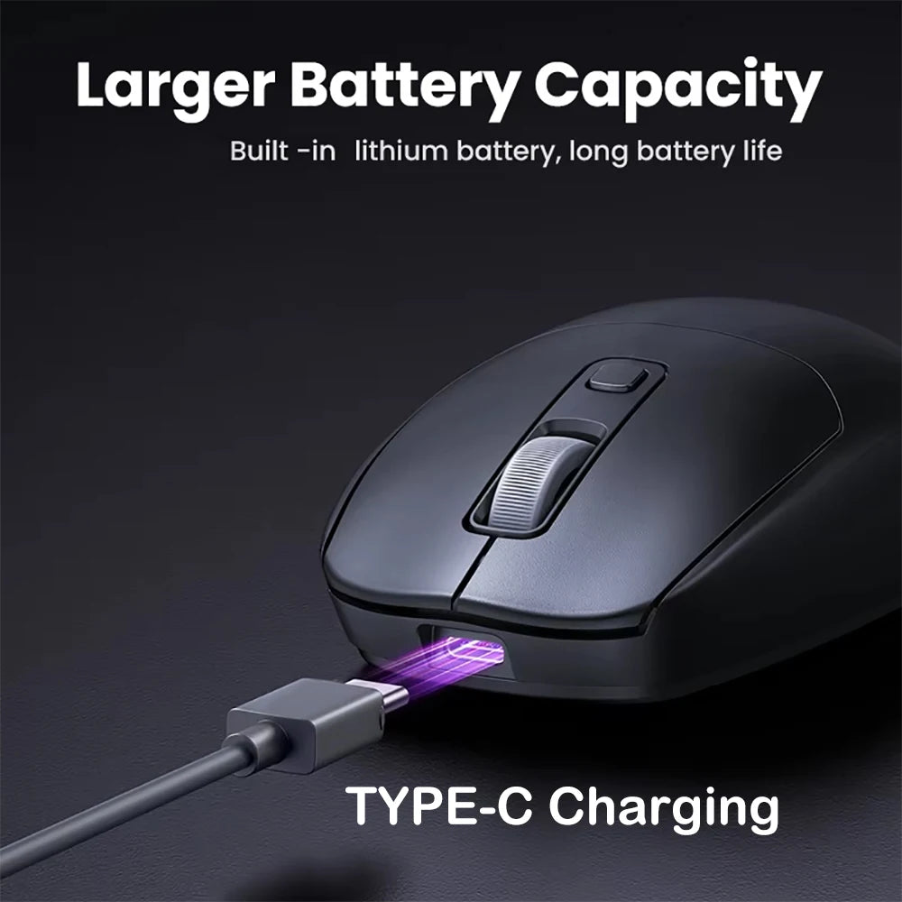 Dual-Mode Wireless Mouse, Bluetooth 5.2 Mouse, Silent Rechargeable Gaming Mouse, 1600DPI for Laptop Computer