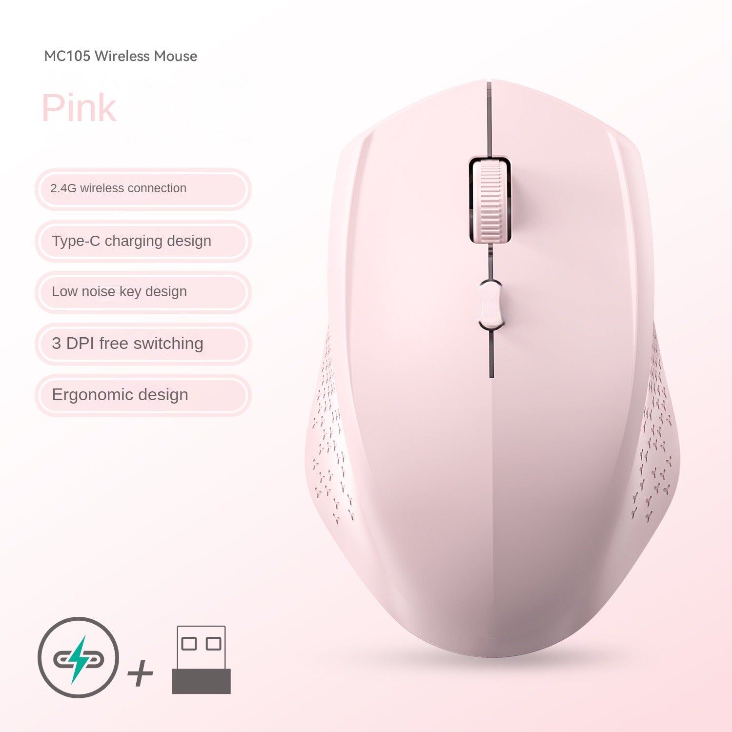 Dual-Mode Wireless Mouse, Bluetooth 5.2 Mouse, Silent Rechargeable Gaming Mouse, 1600DPI for Laptop Computer