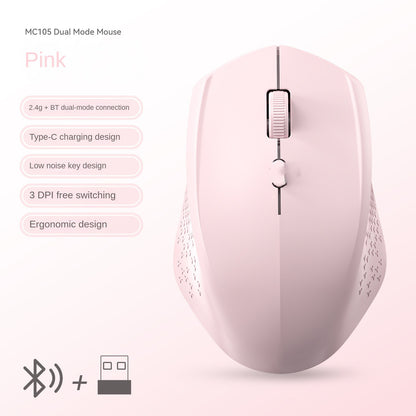 Dual-Mode Wireless Mouse, Bluetooth 5.2 Mouse, Silent Rechargeable Gaming Mouse, 1600DPI for Laptop Computer
