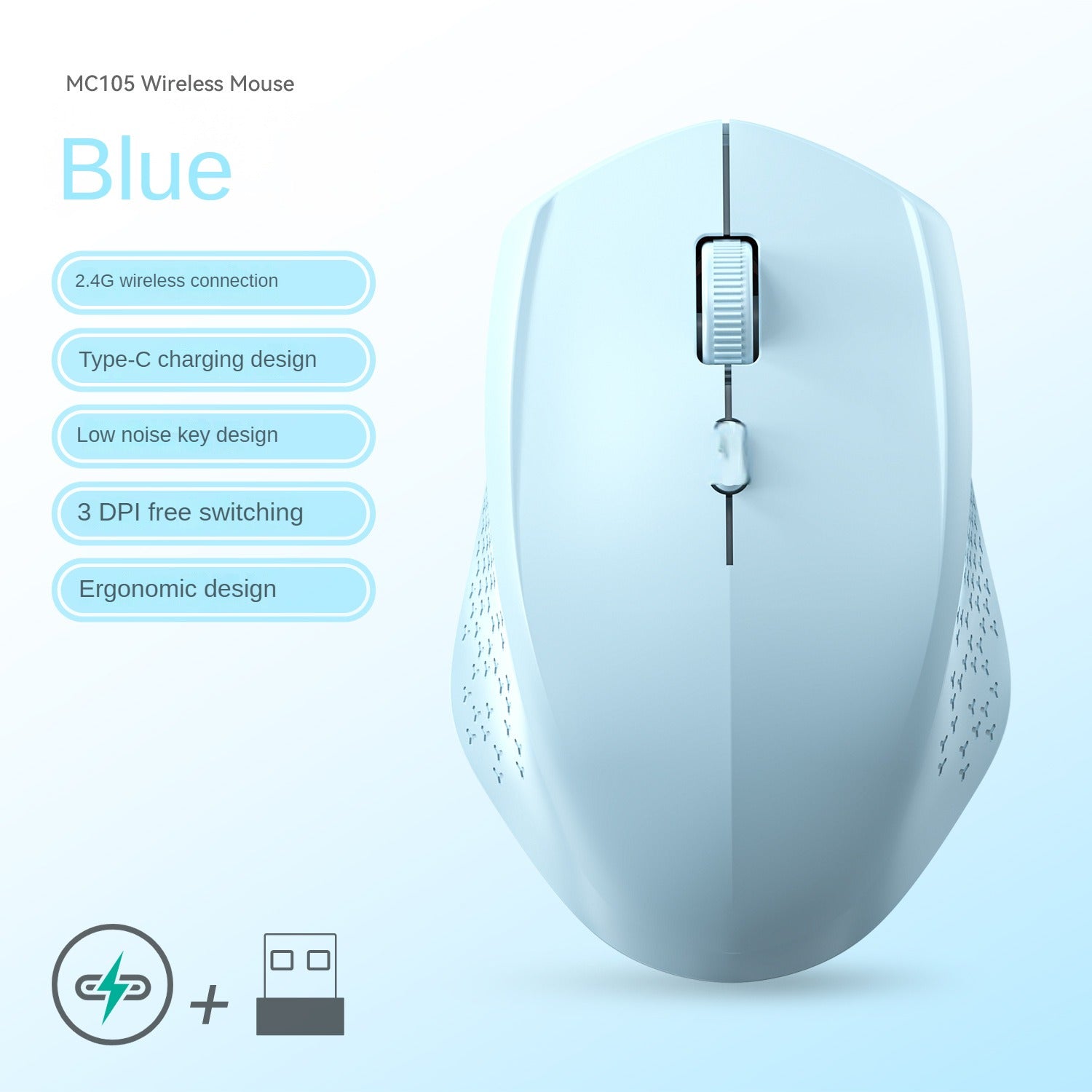Dual-Mode Wireless Mouse, Bluetooth 5.2 Mouse, Silent Rechargeable Gaming Mouse, 1600DPI for Laptop Computer